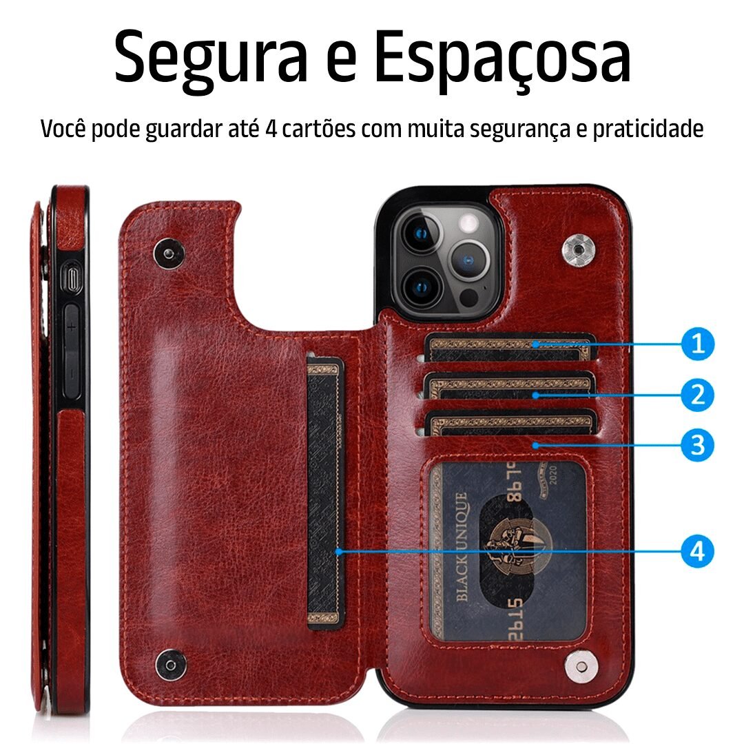 Capinha Iphone em Couro Genuíno com Carteira - Clube Boss